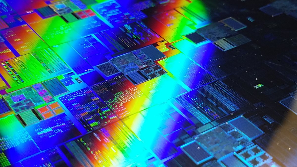 Close view of a silicon wafer used in semiconductor manufacturing
