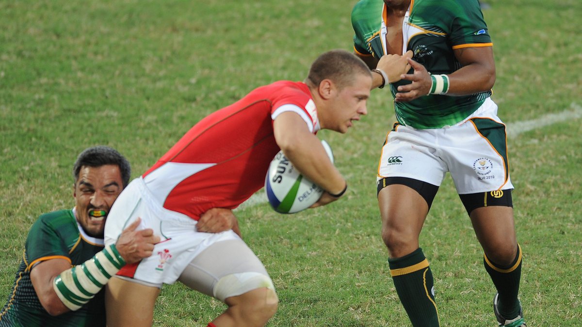 Rugby sevens match action at the 2010 Commonwealth Games in Delhi